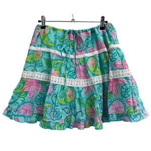 Lilly Pulitzer Bliss blau fauler Paisley Rock kleine Rüschen Spitze Stufen Resort - Bild 1 von 12