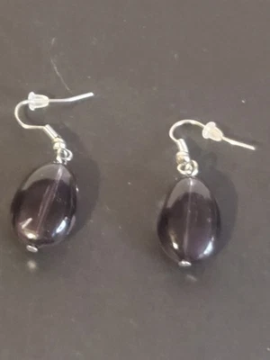 Pendientes colgantes de cuentas de vidrio púrpura - Joyería gota lágrima - Ligeros... Foto 1 de 4