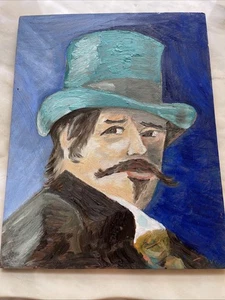 Vintage Gemälde Gentleman Dandy im Hut Portrait viktorianisch - Bild 1 von 9