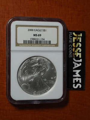 2000 $1 AMERICAN SILVER EAGLE NGC MS69 CLASSIC BROWN LABEL  - Image 1 of 2