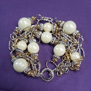 Bijoux Stella Multistrand Mixed Metals Faux Pearl Bracelet, NWT - Picture 1 of 12