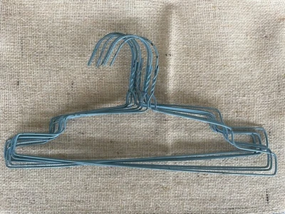 Lot Of 7 Vintage Twisted Wire Metal Baby Clothes Hangers 11” x 5.5” Painted Blue - Image 1 of 4