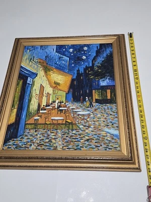 Уникальная картина маслом Van Gogh Cafe Terrace at Night Tribute 25x29 с автографом художника  - Изображение 1 из 4