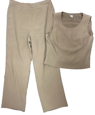Anne Klein 2 Piezas - Pantalones y Top Sin Mangas Marrón Claro Talla 14 100% Poliéster Foto 1 de 4