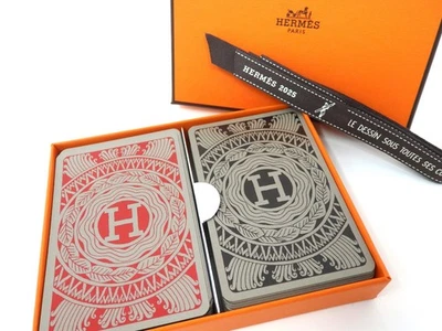 HERMES 2 Baraja de Juego de Cartas Juego Auténtico H Logo Diseño Cinta Roja y... - Imagen 1 de 4