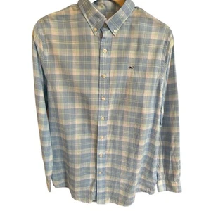 Vineyard Vines linen whale Plaid Button Down Boys shirt Size XL/18 EUC - Picture 1 of 4