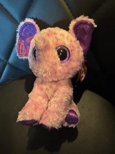 Ty Beanie Boos Eva der rosa & lila gepunktete Elefant Plüsch 6 Zoll 2023 - Neu - Bild 1 von 8