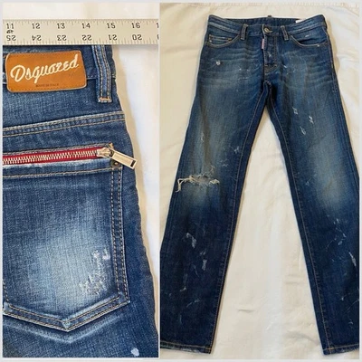 DSquared2 Denim Button Fly Made in Italy Leather Logo Patch 44IT (Measures 30) - Image 1 of 4