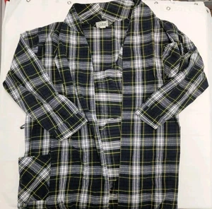 L.L. Bean Plaid Flannel Bathrobe Mens Large  Cozy Pockets Green Blue NO TIE - Picture 1 of 8
