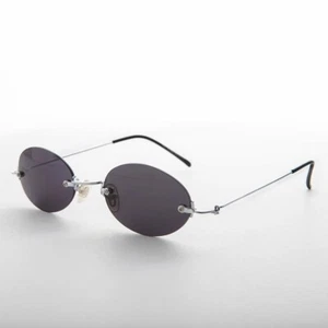 Gray Rimless Oval Colored Lens Vintage 90s Sunglasses - Piper - Picture 1 of 3
