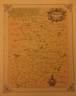 Carte d'Ille et Vilaine, Galerie Armoricaine XIX Bretagne, Rennes - Photo 1/2