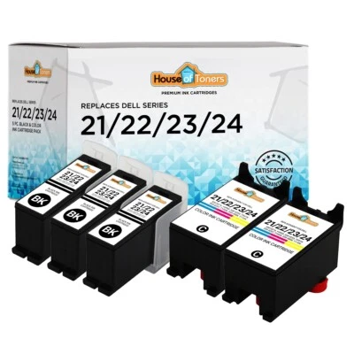5PK for Dell 21 22 23 24 2-Black & 1ea Color Ink Cartridges X752N X753N X737N - Image 1 of 4