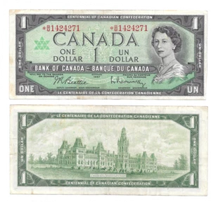 1967 CANADA $1 STAR Note Prefix: *B/M REPLACEMENT BANK NOTE s/n: 1424271 - Picture 1 of 4