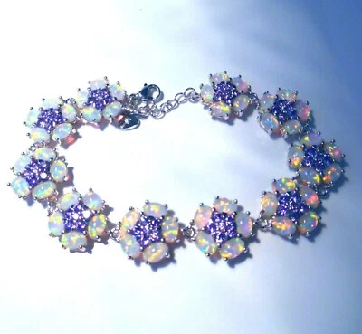 BEAUTIFUL WHITE FIRE OPAL /AMETHYST SILVER   BRACELET - Image 1 of 4