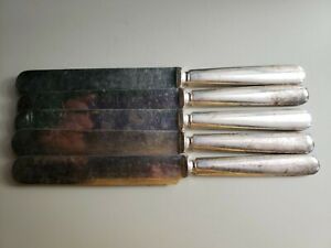 5 ANTIQUE VINTAGE COLLECTIBLE KNIVES 9.25",ROGERS & BRO SILVER PLATE- 12 DWT