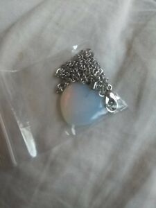 Necklace heart shaped white opal gemstone