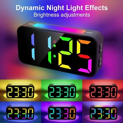 Touch Digital Alarm Clock LED Mirror Display Date Home Bedside Night Light Loud - Image 1 of 4