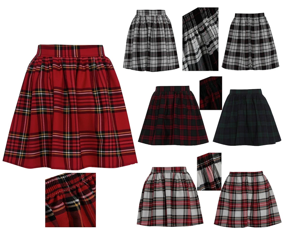 NEW WOMENS RED BLACK LADIES TARTAN SKATER MINI SKIRT ELASTICATED WAIST SIZE 8-20 - Image 1 of 1