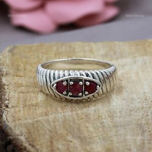 Gift For Her 925 Sterling Silver Natural Ruby Gemstone Indian Jewelry Band Ring