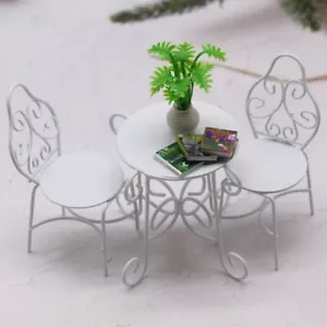 3 Stück Maßstab 1:12 Puppenhaus Miniatur Gartenstuhl Tischzubehör Möbel Metall - Bild 1 von 6