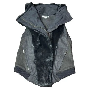 Helmut Lang Rabbit Fur Denim Asymmetric Moto Vest size S - Picture 1 of 10