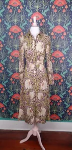Vestido Camisa H&M William Morris & Co Art Nouveau Verde Borgoña Midi 0/2 - Imagen 1 de 5
