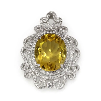 One-of-a-Kind 6.7 ctw Natural Yellow Tourmaline & Diamond 18k White Gold Pendant - Image 1 of 4