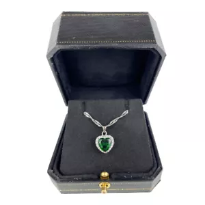 WHITE GOLD FINISH Green Emerald Heart Cut Created Diamond Necklace - Picture 1 of 5