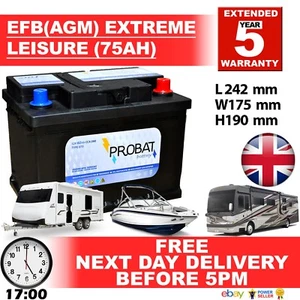 12V 75AH EFB AGM FREIZEIT AKKU SCHWERLAST NIEDRIGE HÖHE (75 AH AMP) 70 AMP 80 - Bild 1 von 1