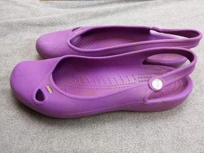 Crocs туфли женщин размер 11 фиолетовый слинга балетки заглянуть носок комфорта повседневный - Изображение 1 из 4