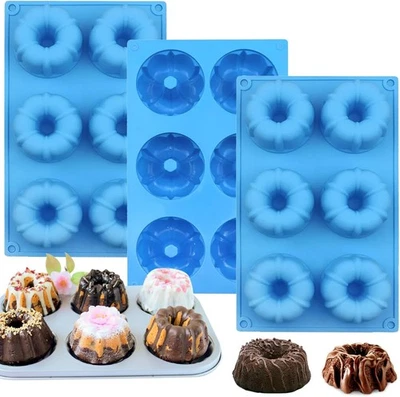 3Pcs Silicone Mini Bundt Cake Pans,Non-Stick Fluted Tube Molds for Baking Bundt  - Image 1 of 4