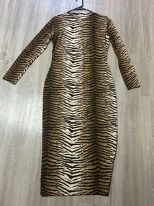 Women Sexy Bodycon Dress Long Sleeve High Neck Animal Print Party Mini Dress XL - Picture 1 of 3