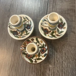 Vintage Unbranded Candle Stick Holders Hand Painted Flowers Ceramic Set Of 3 - Picture 1 of 4