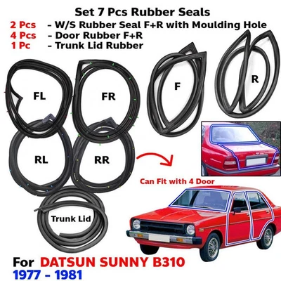 For Nissan Sunny B310 Datsun 210 Sedan Windshield- Door Weatherstrip Seal Set 7 - Image 1 of 4