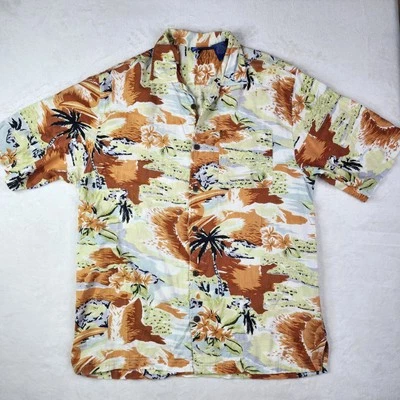 VTG OP Ocean Pacific Hawaiian Aloha Rayon Button Up Shirt Mens Medium Palm Tree  - Image 1 of 4