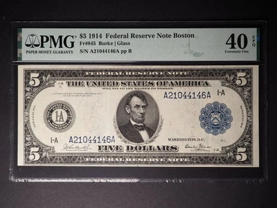 1914 $5 FEDERAL RESERVE NOTE*FR#845*PMG40EPQ* BLUE SEAL * FREE SHIPPING* G0523 - Image 1 of 2