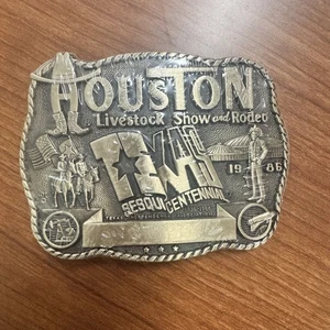 Houston Livestock Show und Rodeo Gürtelschnalle 1986 Sesquicentennial massiv Messing - Bild 1 von 2