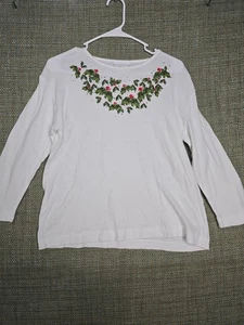 Morning Sun Damen Shirt Medium Weiß Baumwolle Langarm Weihnachten - Bild 1 von 10