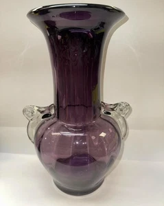 Murano Art Glass Vase Purple Clear Handles - Picture 1 of 3