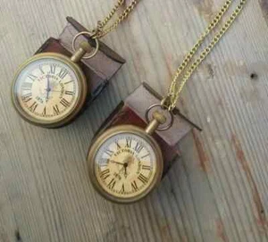 Vintage Antique Marine Art Anchor Brass Pocket Watch W/ Leather Case Set Of 2 - Picture 1 of 5