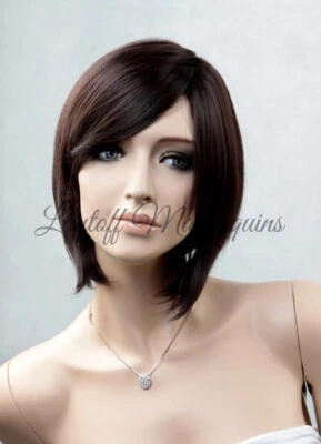 LOUTOFF Perücke Damen Kurz Schulterlang Glatt Voluminös Pony Kupfer Dunkel ZL93-2-33