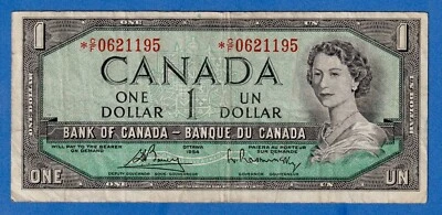 Canada $1 1954 BC-37cA / P-75c QE II REPLACEMENT NOTE (Circulated) *C/F 0621195 - Image 1 of 3
