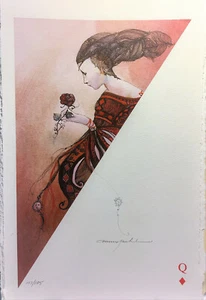 ANNE BACHELIER - PLAYING CARDS - QUEEN OF CLUBS with ORIGINAL DRAWING. CFM 1999 - Picture 1 of 2
