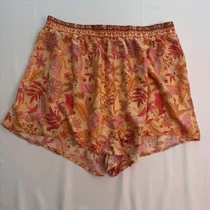 Rustydustty Floral Print Shorts Elastic Waist Casual Comfy 1XL orange Boho - Picture 1 of 11