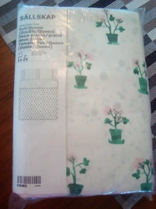 IKEA Sallskap Duvet COVER w/ 2 Pillowcases FLOWER Pots White Green Full / Queen - Picture 1 of 16