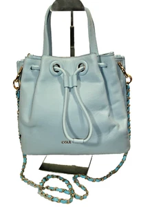 Cole Haan Grand Ambition Lt Blue Leather Small Bucket Shoulder Bag+Strap MINT** - Picture 1 of 15