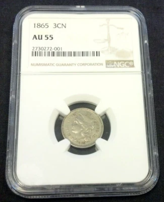 1865 3CN NGC AU55 REDUCED 6/18/25 (2157) - Image 1 of 4