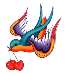 Calcomanía de tatuaje Rockabilly Cherry Swallow Kustom Kulture Hot Rod - Imagen 1 de 1