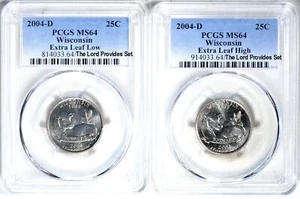 20th Anniversary WI Extra Leaf Low & High Quarters PCGS MS64 - Picture 1 of 6