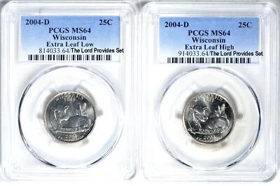 20th Anniversary WI Extra Leaf Low & High Quarters PCGS MS64 - Image 1 of 4